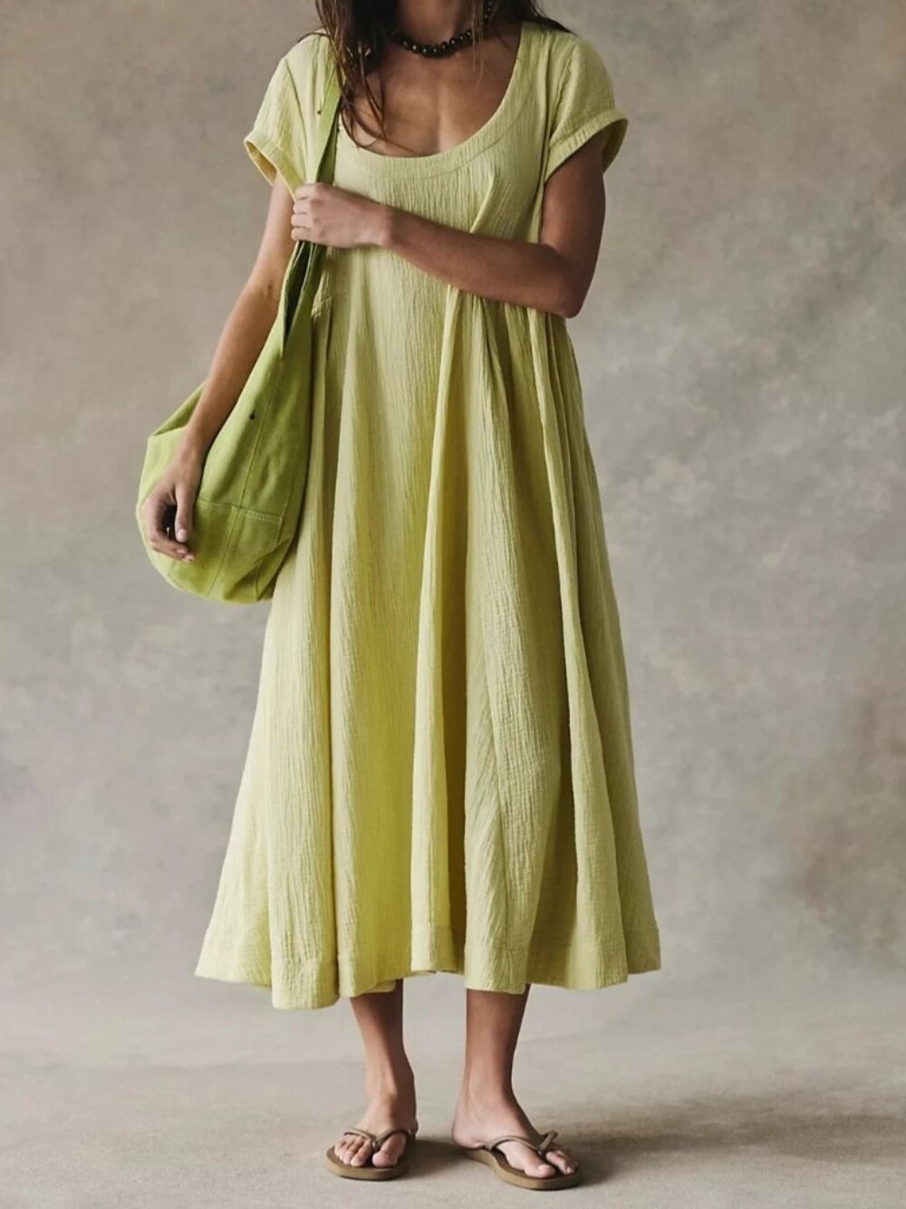 Free People Free Est Blaine Midi Dress Scoop Neck Cap Sleeves Cotton S 290390